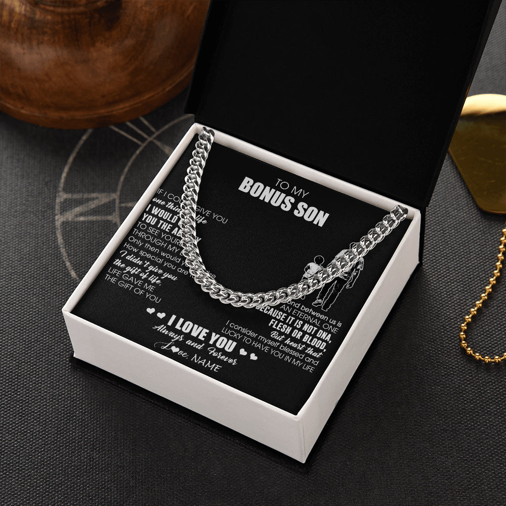 Cuban Link Chain Necklace Stainless Steel | 2 | Personalized To My Bonus Son Necklace From Bonus Dad It Is Not DNA I Love You Stepson Birthday Gifts Meaningful Christmas Customized Gift Box Message Card | teecentury