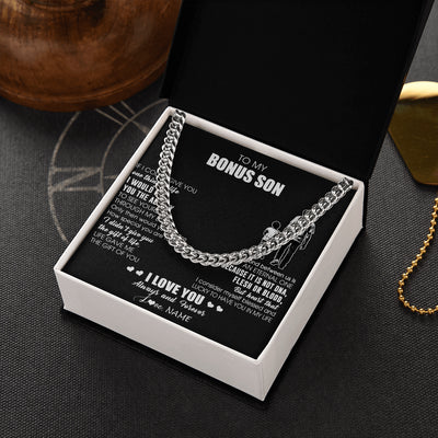 Cuban Link Chain Necklace Stainless Steel | 2 | Personalized To My Bonus Son Necklace From Bonus Dad It Is Not DNA I Love You Stepson Birthday Gifts Meaningful Christmas Customized Gift Box Message Card | teecentury