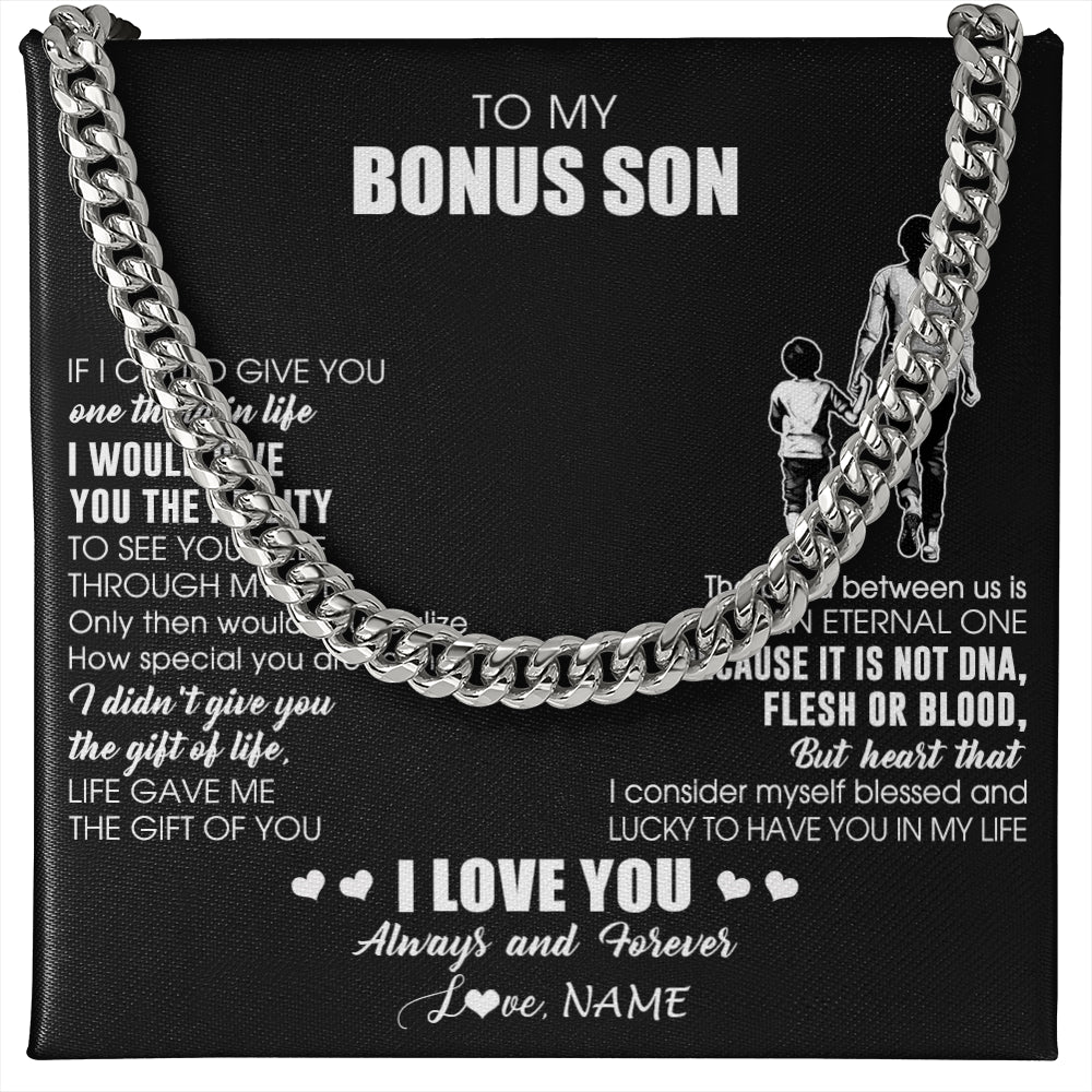 Cuban Link Chain Necklace Stainless Steel | 1 | Personalized To My Bonus Son Necklace From Bonus Mom It Is Not DNA I Love You Stepson Birthday Gifts Meaningful Christmas Customized Gift Box Message Card | teecentury