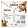 Stainless Cross Necklace Stainless Steel | 1 | Personalized To My Bonus Son Necklace From Stepdad Mom Never Forget That I Love You Bear Stepson Birthday Graduation Christmas Customized Gift Box Message Card | teecentury