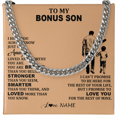 Cuban Link Chain Necklace Stainless Steel | 1 | Personalized To My Bonus Son Necklace From Stepdad Promise To Love You Stepson Birthday Gifts Graduation Jewelry Christmas Customized Gift Box Message Card | teecentury
