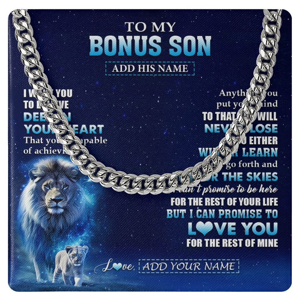 Cuban Link Chain Necklace Stainless Steel | 1 | Personalized To My Bonus Son Necklace From Stepfather Believe Your Heart Stepson Gift Birthday Graduation Christmas Customized Gift Box Message Card | teecentury.myshopify