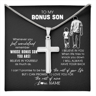 Stainless Cross Necklace Stainless Steel | 1 | Personalized To My Bonus Son Necklace From Stepfather Whenever You Feel Overwhelmed Stepson Jewelry Birthday Christmas Customized Gift Box Message Card | teecentury