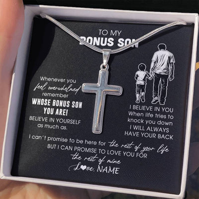 Stainless Cross Necklace Stainless Steel | 2 | Personalized To My Bonus Son Necklace From Stepfather Whenever You Feel Overwhelmed Stepson Jewelry Birthday Christmas Customized Gift Box Message Card | teecentury