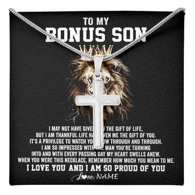Stainless Cross Necklace Stainless Steel | 1 | Personalized To My Bonus Son Necklace From Stepmom And Stepdad Proud Of You Stepson Birthday Gifts Gifts Graduation Christmas Customized Gift Box Message Card | teecentury