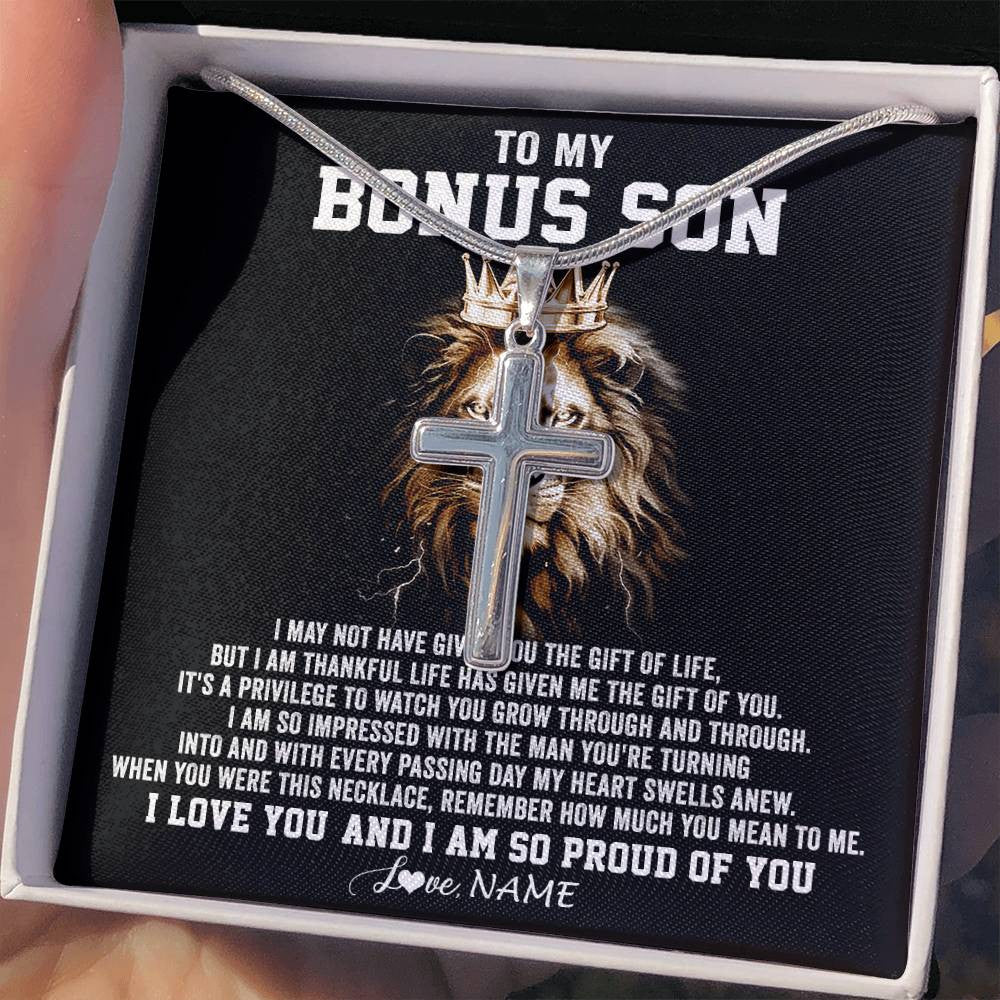 Stainless Cross Necklace Stainless Steel | 2 | Personalized To My Bonus Son Necklace From Stepmom And Stepdad Proud Of You Stepson Birthday Gifts Gifts Graduation Christmas Customized Gift Box Message Card | teecentury