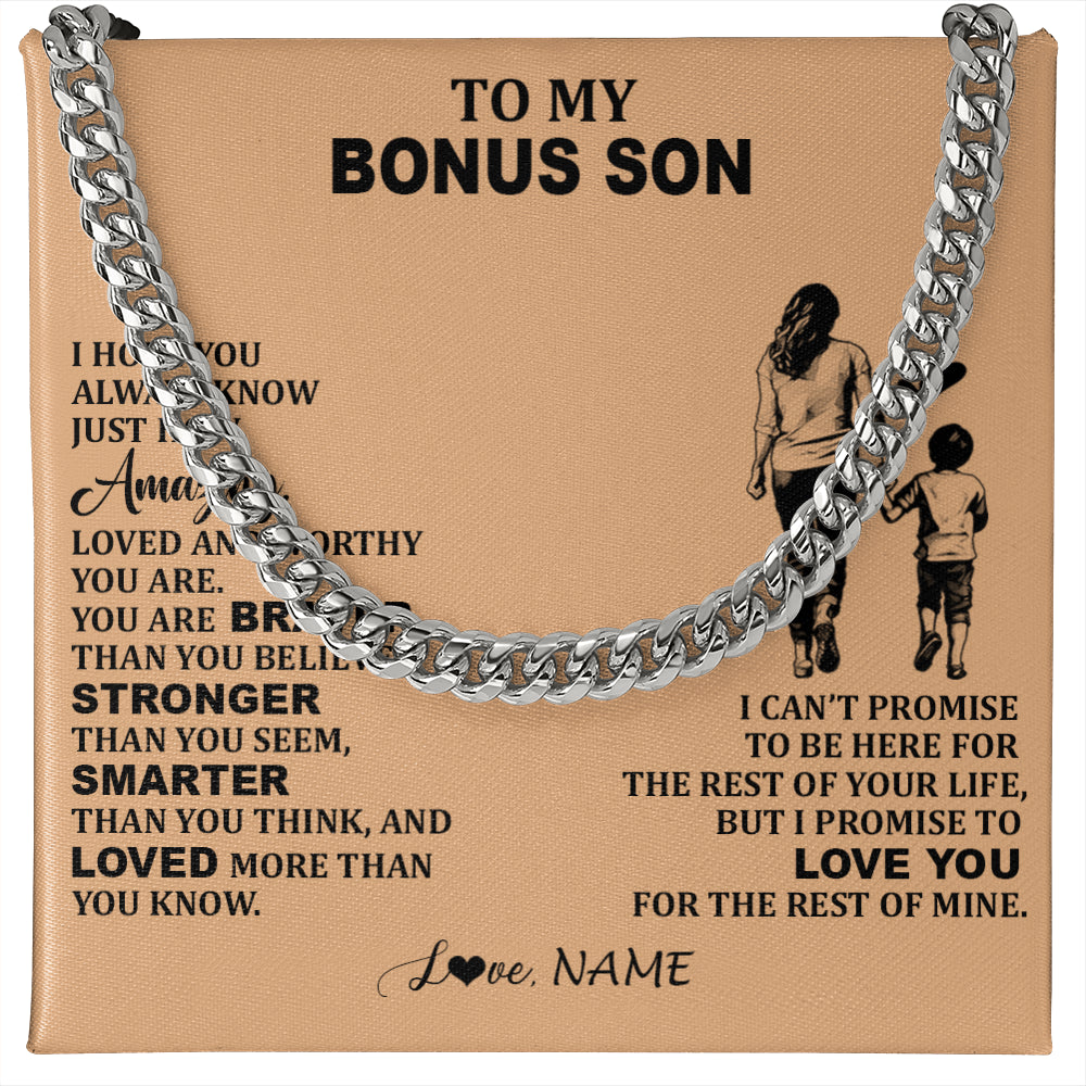 Cuban Link Chain Necklace Stainless Steel | 1 | Personalized To My Bonus Son Necklace From Stepmom Promise To Love You Stepson Birthday Gifts Jewelry Graduation Christmas Customized Gift Box Message Card | teecentury