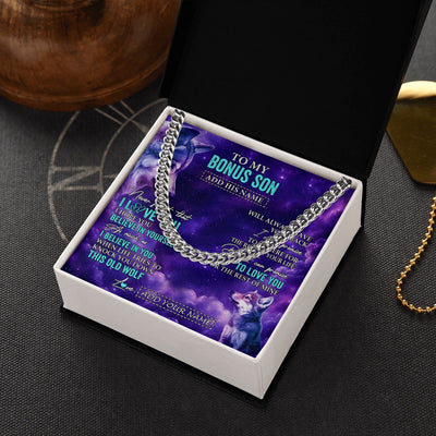 Cuban Link Chain Necklace Stainless Steel | 2 | Personalized To My Bonus Son Necklace From Stepmom Stepdad Wolf Never Forget I Love You Stepson Birthday Gifts Graduation Christmas Gift Box Message Card Shirt & Hoodie | https://teecentury.