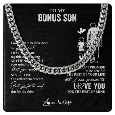 Cuban Link Chain Necklace Stainless Steel | 1 | Personalized To My Bonus Son Necklace You Will Never Lose From Bonus Dad Stepfather Stepson Birthday Gifts Graduation Christmas Gift Box Message Card | teecentury