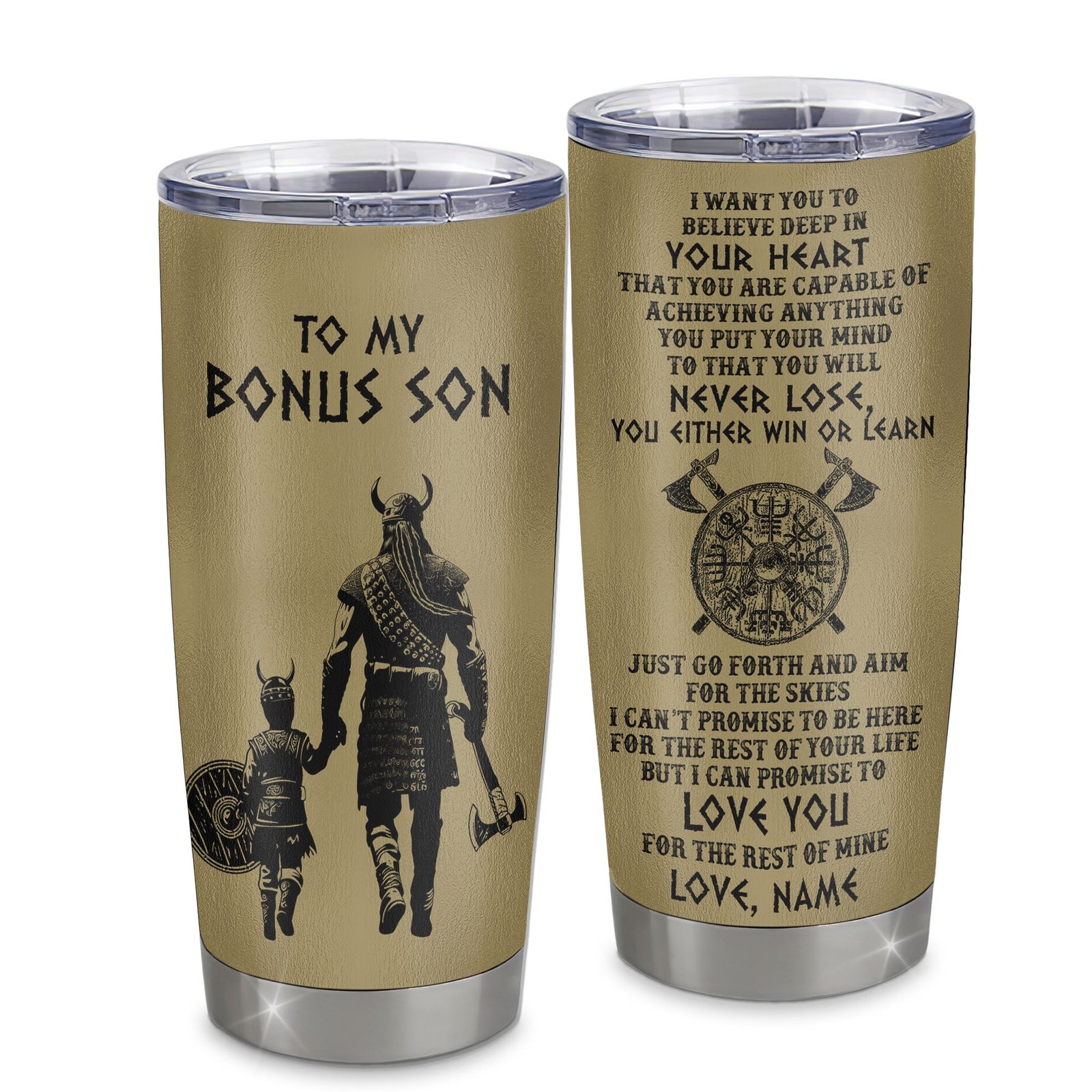 Personalized To My Bonus Son Tumbler From Step Dad Stainless Steel Cup You Will Never Lose Viking Stepson Birthday Gifts Graduation Christmas Custom Travel Mug | teecentury