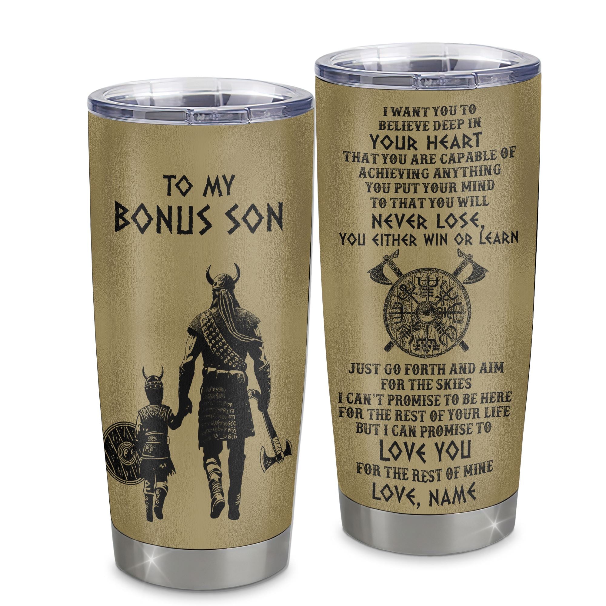 Personalized To My Bonus Son Tumbler From Stepfather Stainless Steel Cup I  Love You With All My Heart Stepson Birthday Graduation Christmas Travel Mug  