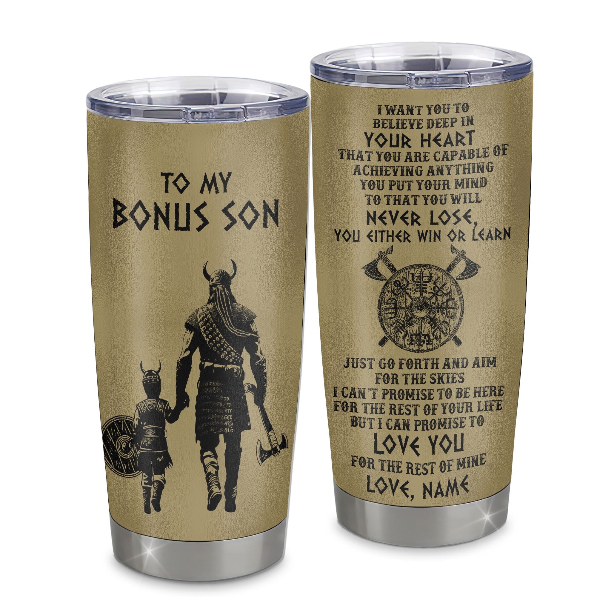 Personalized To My Bonus Son Tumbler From Step Dad Stainless Steel Cup You Will Never Lose Viking Stepson Birthday Gifts Graduation Christmas Custom Travel Mug | teecentury