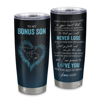 Personalized To My Bonus Son Tumbler From Step Mom Stainless Steel Cup Promise To Love You Stepson Birthday Graduation Christmas Travel Mug | teecentury
