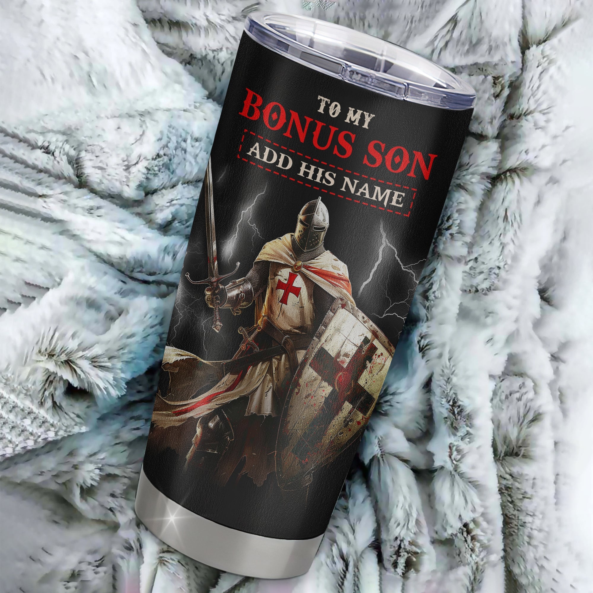 Personalized To My Bonus Son Tumbler From Stepdad For Men Warrior Knight Templar I Am The Storm Birthday Gifts For Stepson Christmas Custom Stainless Steel Mug | teecentury