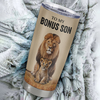 Personalized To My Bonus Son Tumbler From Stepdad Lion Stainless Steel Cup Never Forget That I Love You Stepson Birthday Gifts Graduation Christmas Custom Travel Mug | teecentury