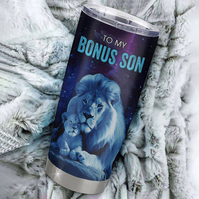 Personalized To My Bonus Son Tumbler From Stepdad Stainless Steel Cup Sometimes It's Hard Lion Stepson Gift Birthday Graduation Christmas Custom Travel Mug | teecentury