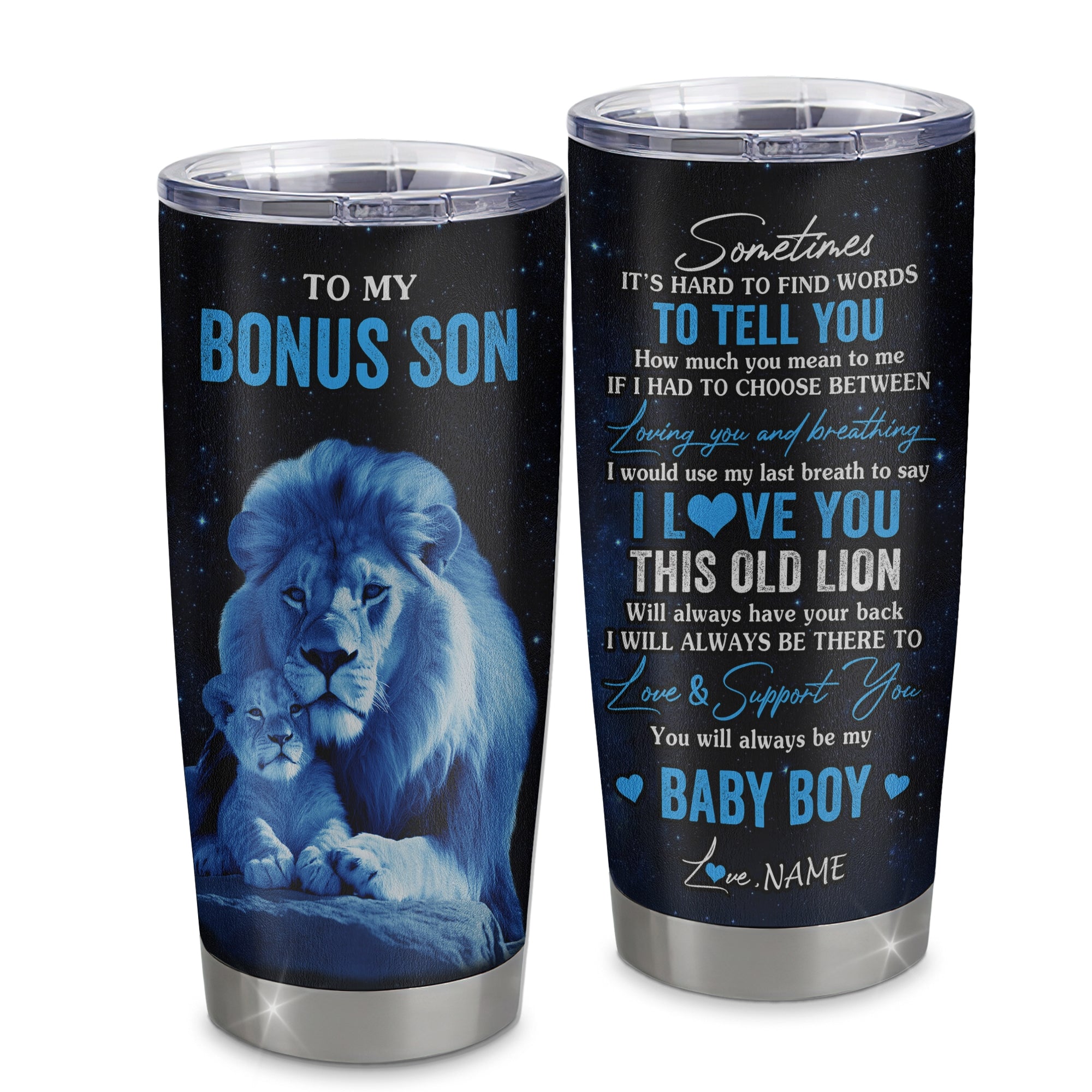 Personalized To My Bonus Son Tumbler From Stepfather Stainless Steel Cup I Love You This Old Lion Stepson Birthday Graduation Christmas Travel Mug | teecentury