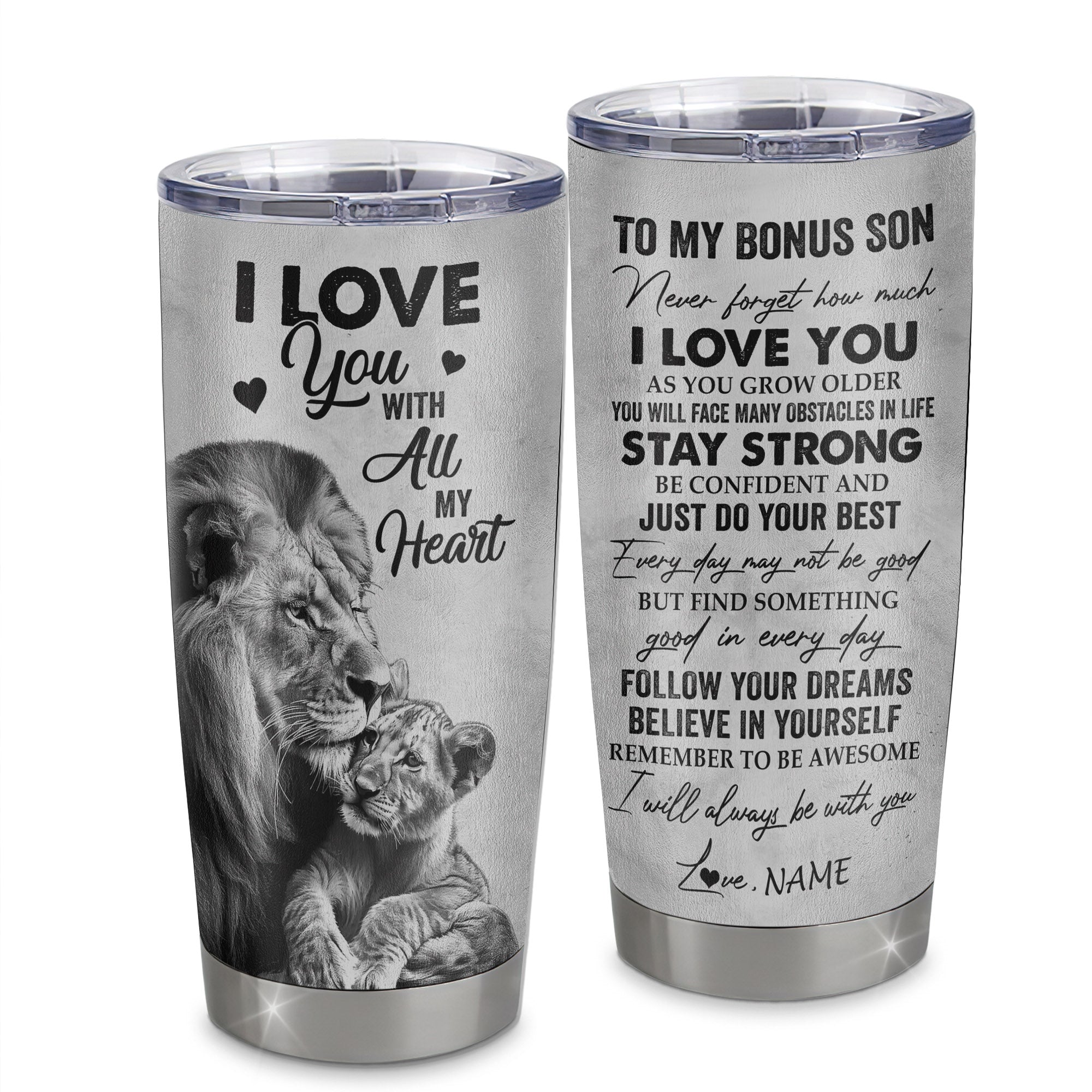 Personalized To My Bonus Son Tumbler From Stepfather Stainless Steel Cup I Love You With All My Heart Stepson Birthday Graduation Christmas Travel Mug | teecentury