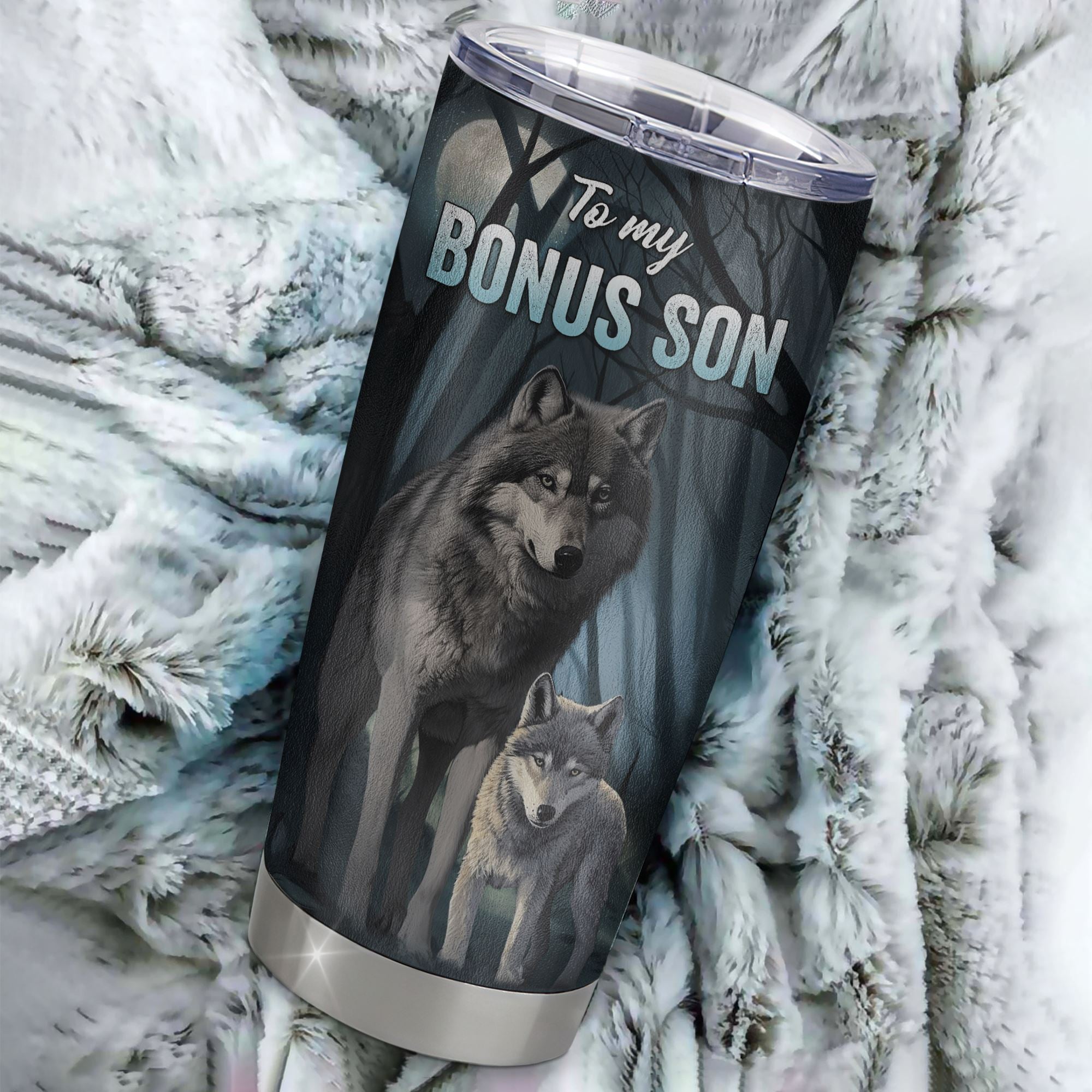 Personalized To My Bonus Son Tumbler From Stepfather Stainless Steel Cup Never Feel That You Are Alone Wolf Stepson Birthday Graduation Christmas Travel Mug | teecentury