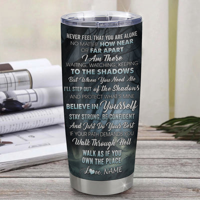 Personalized To My Bonus Son Tumbler From Stepfather Stainless Steel Cup Never Feel That You Are Alone Wolf Stepson Birthday Graduation Christmas Travel Mug | teecentury