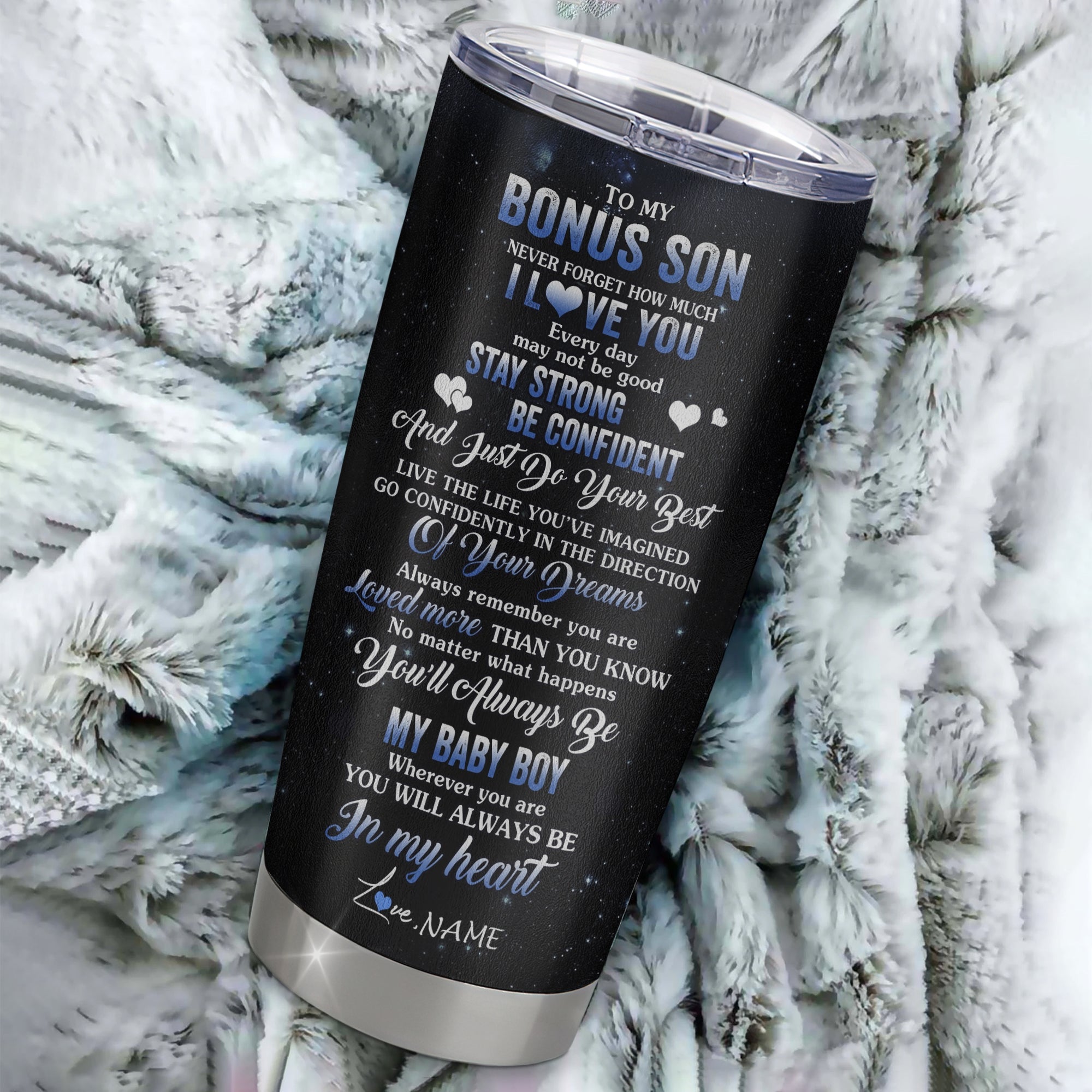 Personalized To My Bonus Son Tumbler From Stepmom Stainless Steel Wolf Never Forget How Much I Love You Stepson Birthday Graduation Christmas Travel Mug | teecentury