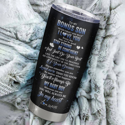 Personalized To My Bonus Son Tumbler From Stepmom Stainless Steel Wolf Never Forget How Much I Love You Stepson Birthday Graduation Christmas Travel Mug | teecentury