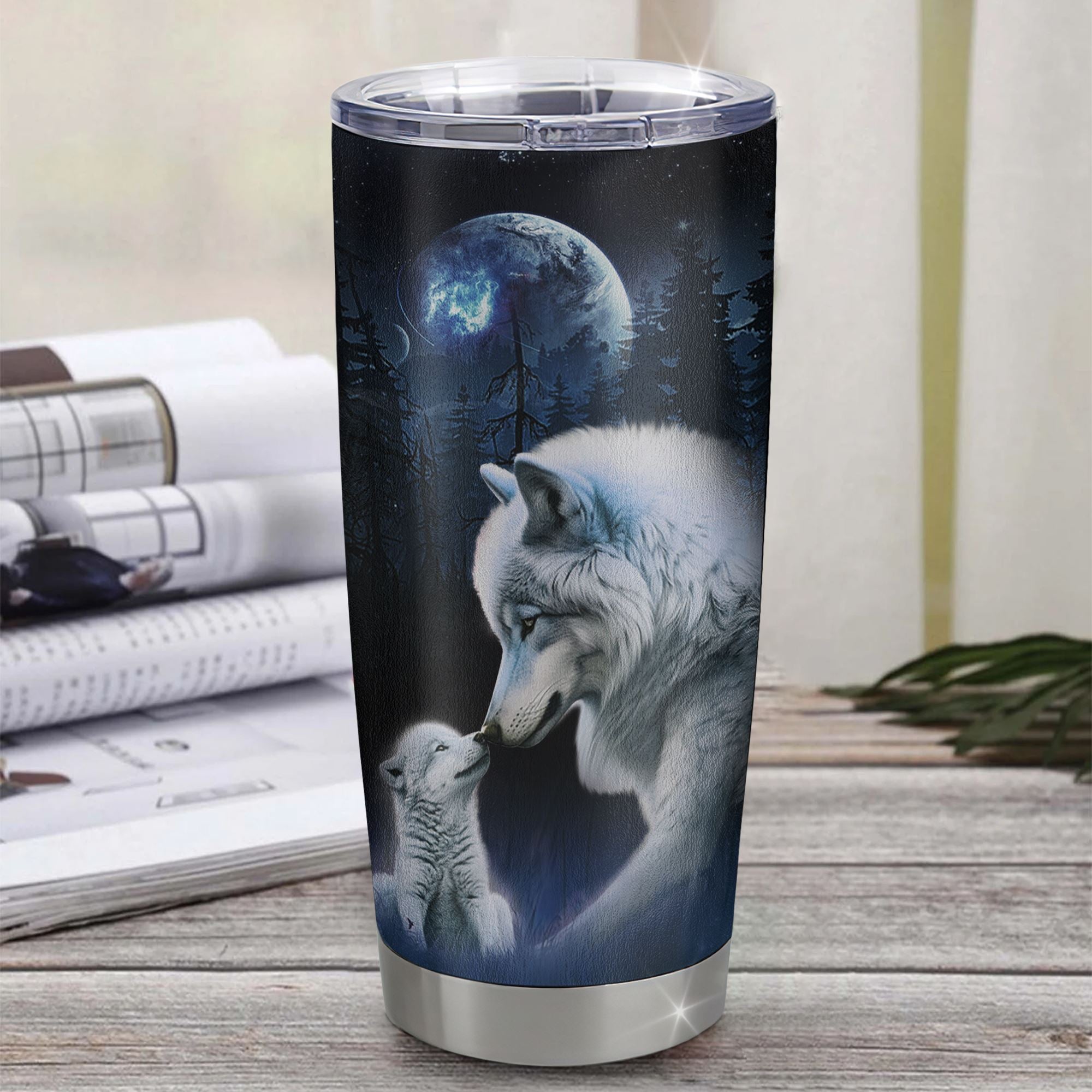 Personalized To My Bonus Son Tumbler From Stepmom Stepdad Stainless Steel Cup Moon Wolf Stepson Birthday Gifts Graduation Christmas Custom Travel Mug | teecentury