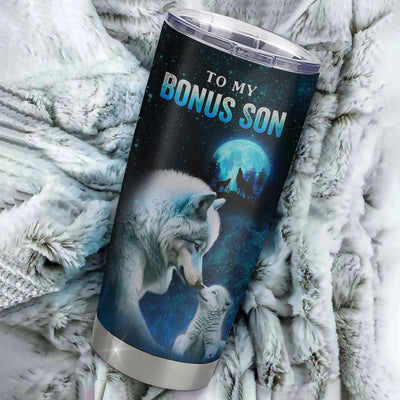 Personalized To My Bonus Son Tumbler From Stepmom Stepdad Stainless Steel Cup This Old Wolf Love Stepson Birthday Gifts Graduation Christmas Custom Travel Mug | teecentury