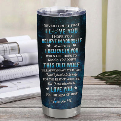Personalized To My Bonus Son Tumbler From Stepmom Stepdad Stainless Steel Cup This Old Wolf Love Stepson Birthday Gifts Graduation Christmas Custom Travel Mug | teecentury