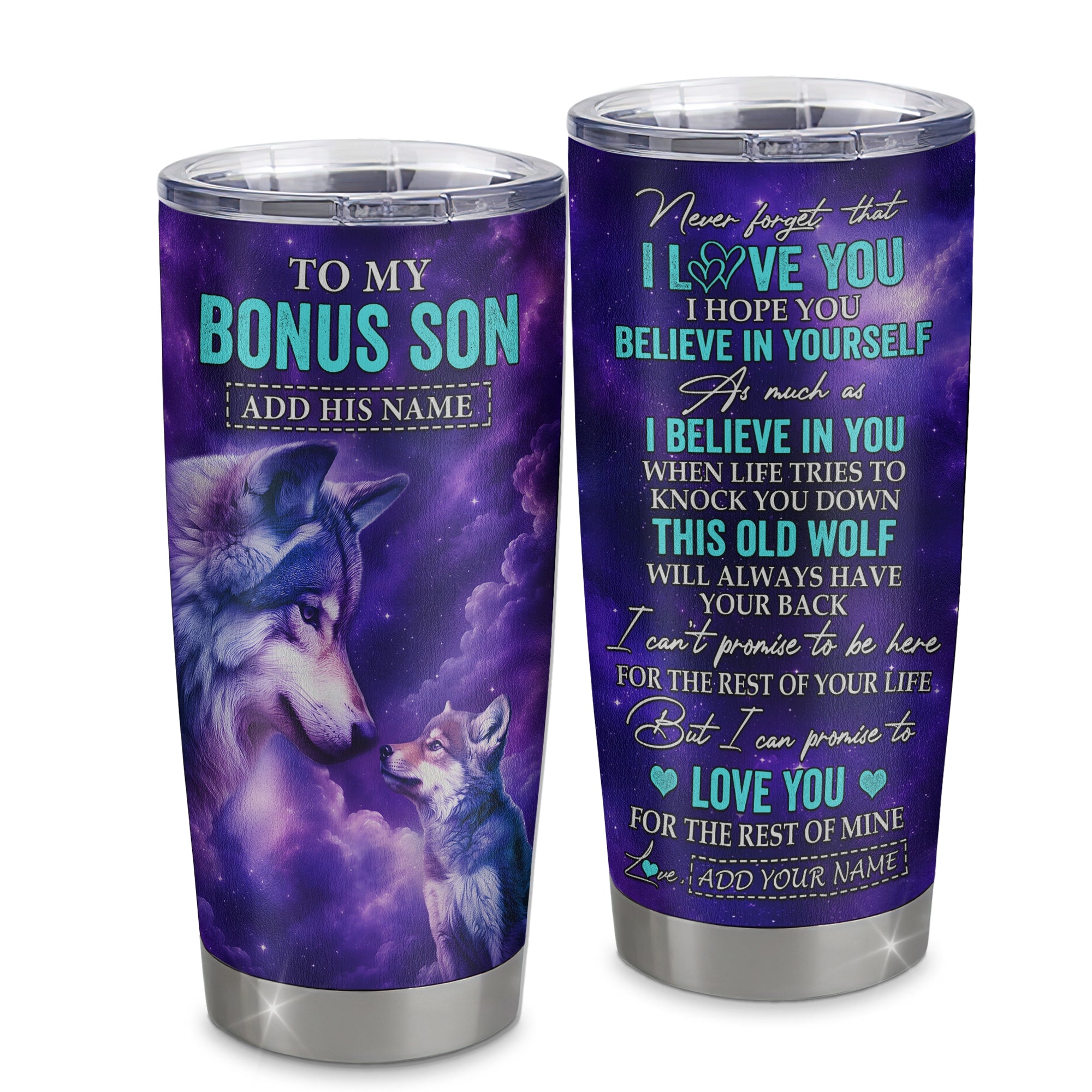 Personalized To My Bonus Son Tumbler From Stepmom Stepdad Wolf Never Forget I Love You Stepson Birthday Gifts Graduation Christmas Custom Stainless Steel Travel Mug | teecentury