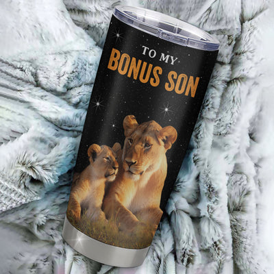 Personalized To My Bonus Son Tumbler From Stepmom Stepmother Live Laugh Love Lion Stepson Birthday Gifts Positive Graduation Christmas Custom Travel Mug | teecentury