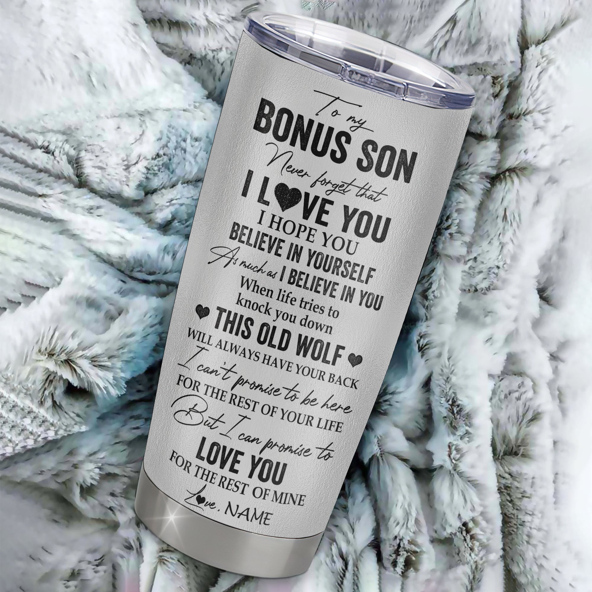Personalized To My Bonus Son Tumbler From Stepmother Stepdad Stainless Steel Cup This Old Wolf Love You Stepson Birthday Graduation Christmas Travel Mug | teecentury