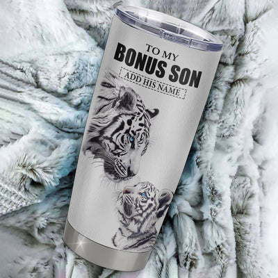 Personalized To My Bonus Son Tumbler From Stepmother Stepdad You Will Never Lose White Tiger Stepson Birthday Gifts Christmas Custom Stainless Steel Cup Travel Mug | teecentury