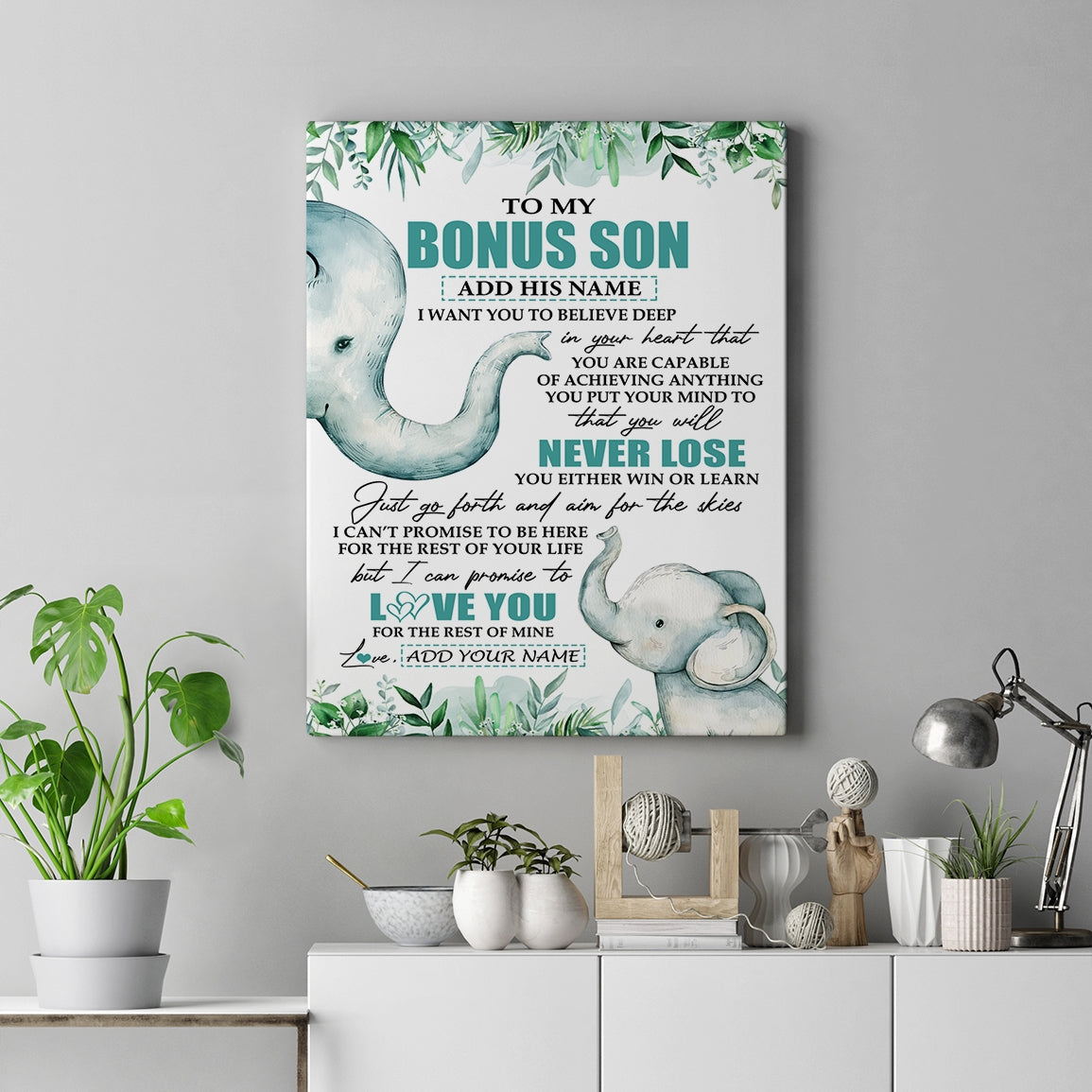 Personalized To My Bonus Son Tumbler From Stepmother You Will Never Lose Elephant Stepson Birthday Gifts Graduation Christmas Custom Wall Art Print Framed Canvas | teecentury