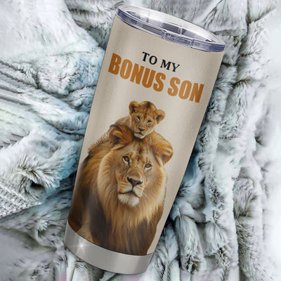 Personalized To My Bonus Son Tumbler Stainless Steel Cup From Stepdad Whenever You Fell Overwhelmed Lion Stepson Birthday Gifts Graduation Christmas Custom Travel Mug | teecentury