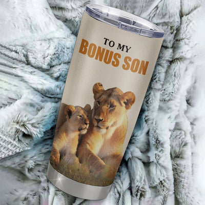 Personalized To My Bonus Son Tumbler Stainless Steel Cup From Stepmom Whenever You Fell Overwhelmed Lion Stepson Birthday Gifts Graduation Christmas Custom Travel Mug | teecentury