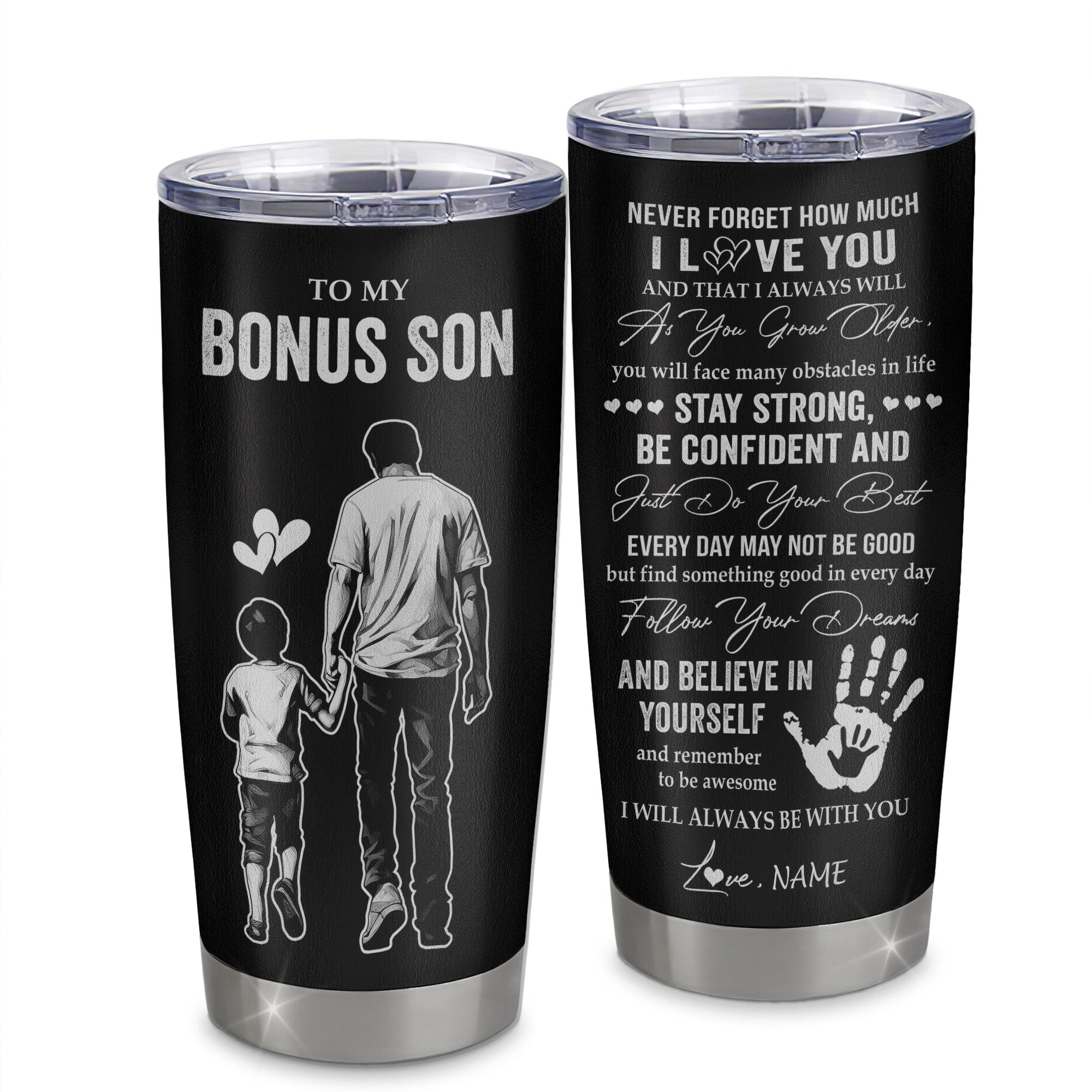 Personalized To My Bonus Son Tumbler Stainless Steel Cup I Love You Forever From Stepdad Stepson Birthday Gifts Christmas Thanksgiving Graduation Custom Travel Mug | teecentury