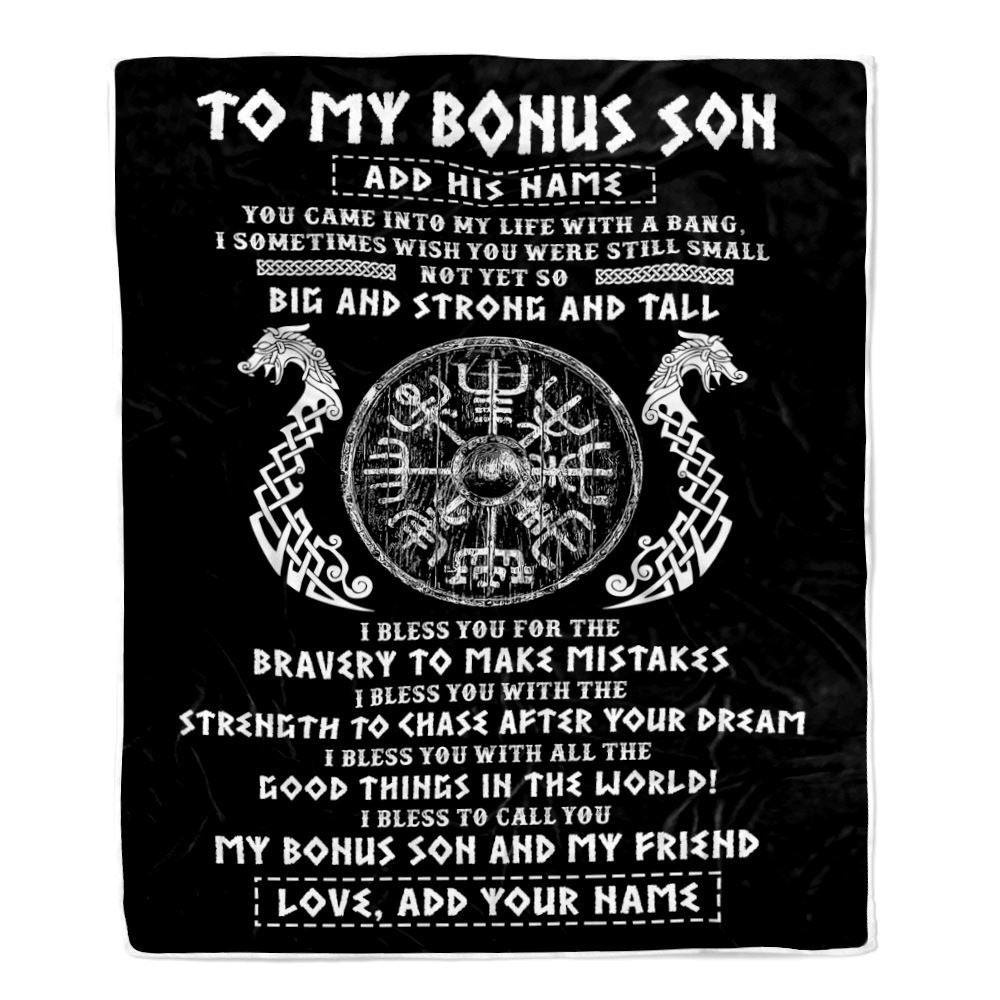 Personalized To My Bonus Son Viking Blanket From Stepdad My Bonus Son And My Friend Scandinavian Stepson Birthday Gifts Christmas Customized Fleece Blanket | teecentury