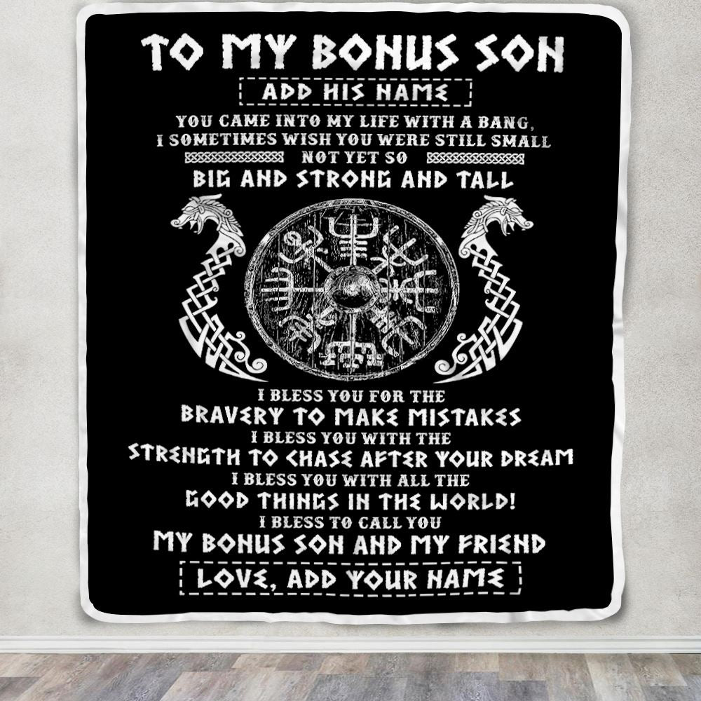 Personalized To My Bonus Son Viking Blanket From Stepdad My Bonus Son And My Friend Scandinavian Stepson Birthday Gifts Christmas Customized Fleece Blanket | teecentury