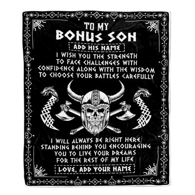 Personalized To My Bonus Son Viking Blanket From Stepmother Stepdad I Wish You The Strength Scandinavian Norse Runes Viking For Men Birthday Fleece Blanket | teecentury