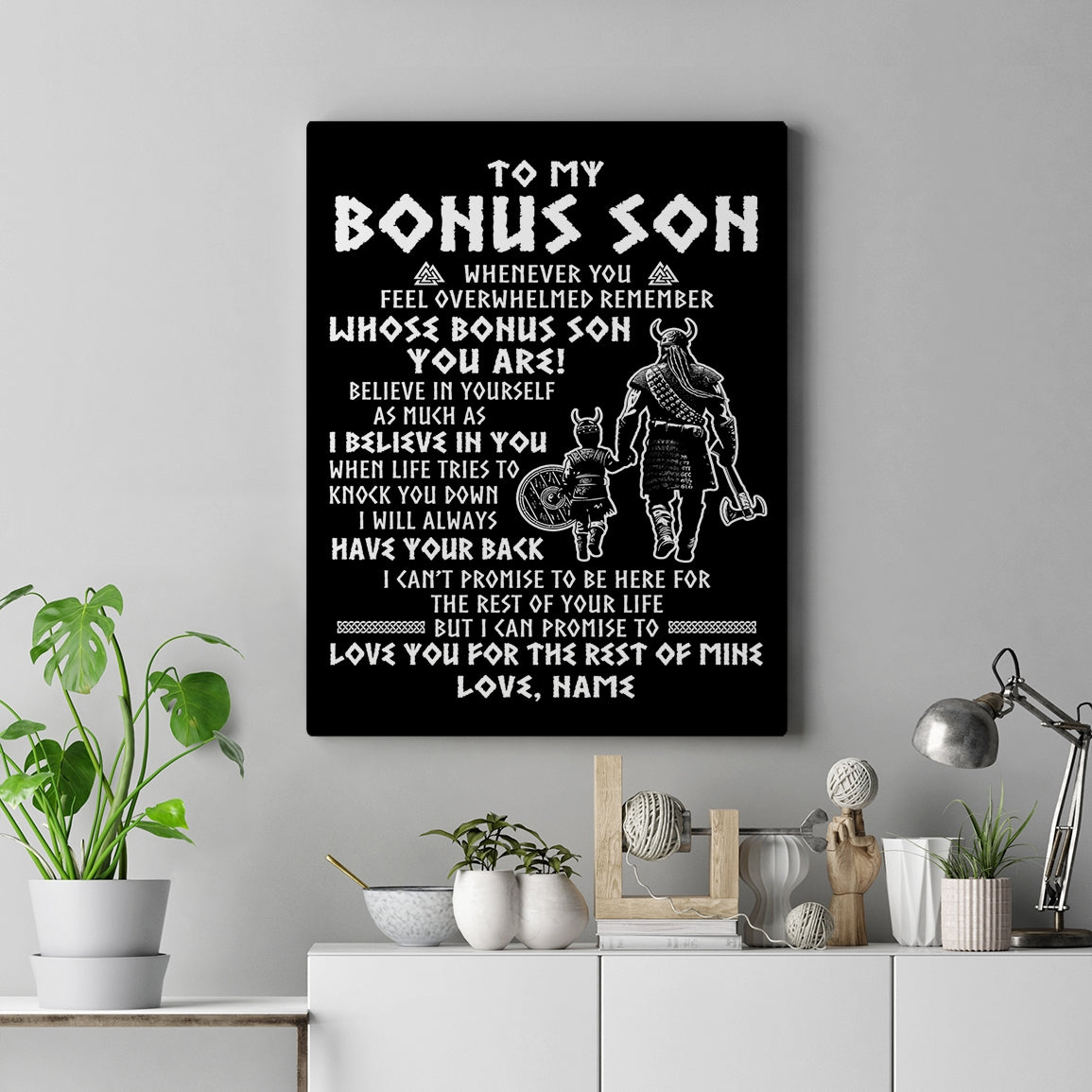 Personalized To My Bonus Son Viking Canvas From Stepdad Whenever You Feel Overwhelmed Stepson Birthday Gifts Graduation Christmas Custom Wall Art Print Framed Canvas | teecentury