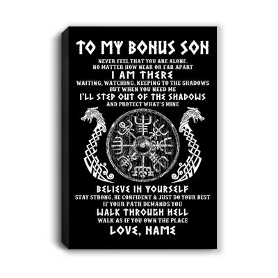 Personalized To My Bonus Son Viking Canvas Never Feel You Are Alone Odin Scandinavian Norse Runes Stepson Birthday Gifts Christmas Custom Wall Art Print Framed Canvas | teecentury