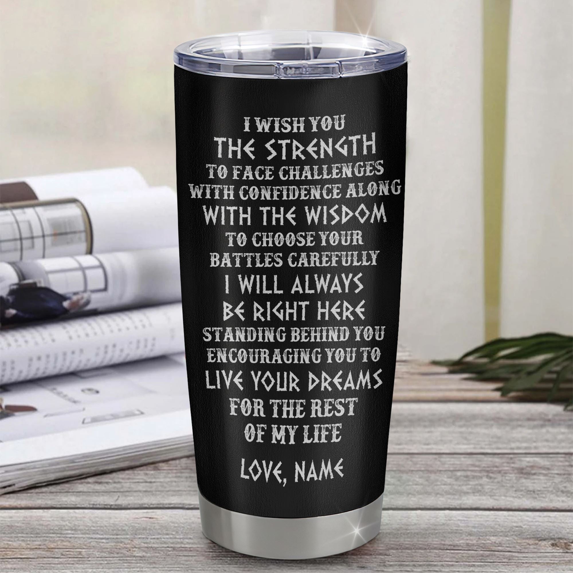 Personalized To My Bonus Son Viking Tumbler From Stepmother Stepdad I Wish You The Strength Scandinavian Norse Runes Viking For Men Birthday Christmas Custom Travel Mug | teecentury