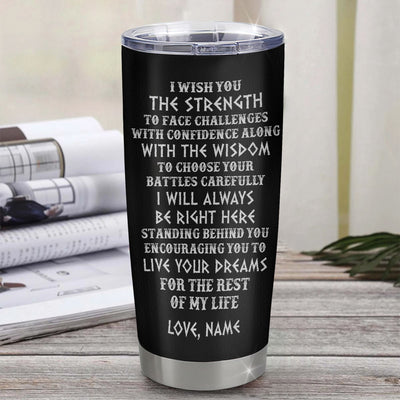 Personalized To My Bonus Son Viking Tumbler From Stepmother Stepdad I Wish You The Strength Scandinavian Norse Runes Viking For Men Birthday Christmas Custom Travel Mug | teecentury