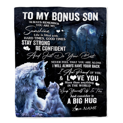 Personalized To My Bonus Son Wolf Blanket From Step Mom Stepdad Always Remember Stepson Birthday Graduation Christmas Customized Bed Fleece Throw Blanket | teecentury