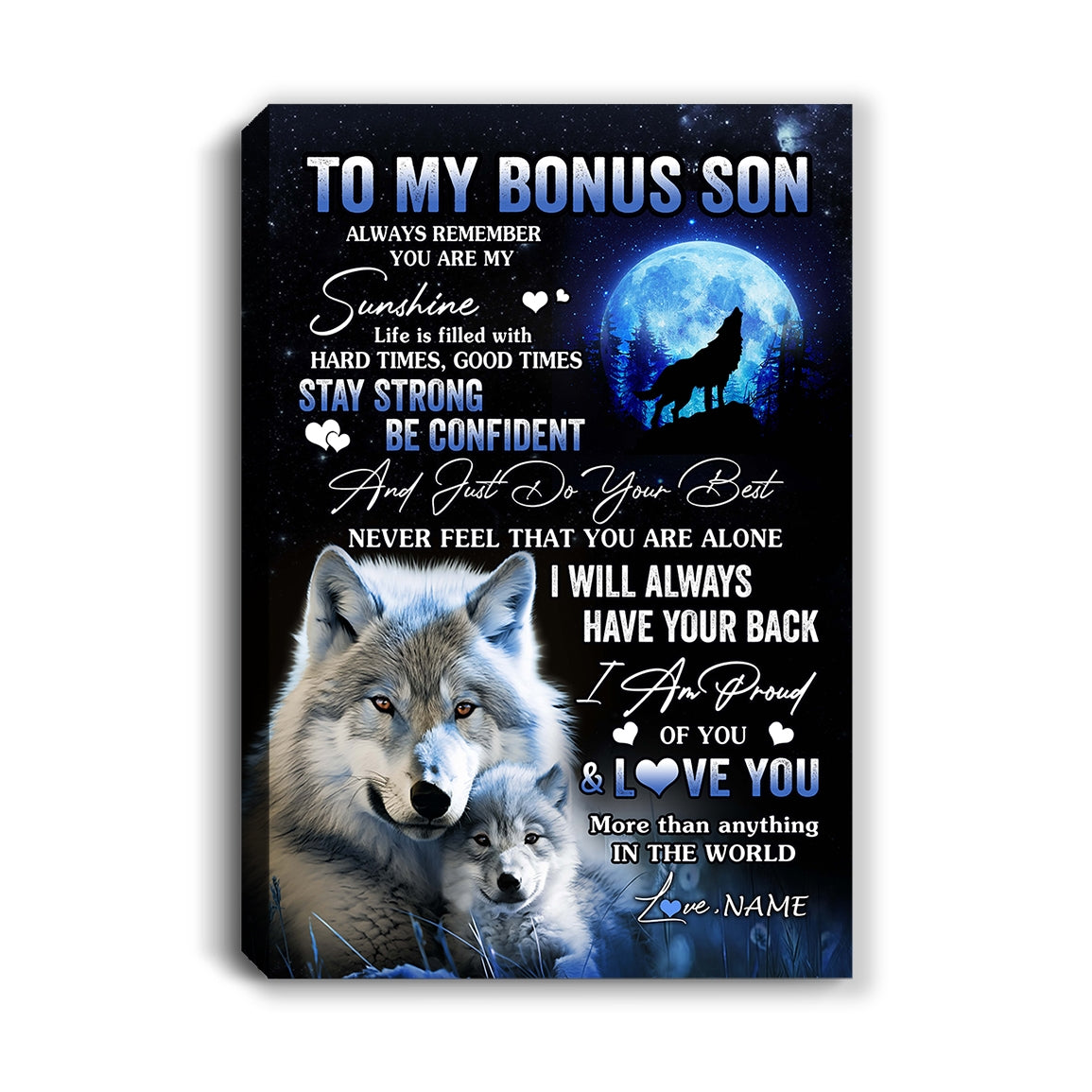 Personalized To My Bonus Son Wolf Canvas From Step Mom Stepdad Always Remember Stepson Birthday Gifts Graduation Christmas Custom Wall Art Print Framed Canvas | teecentury