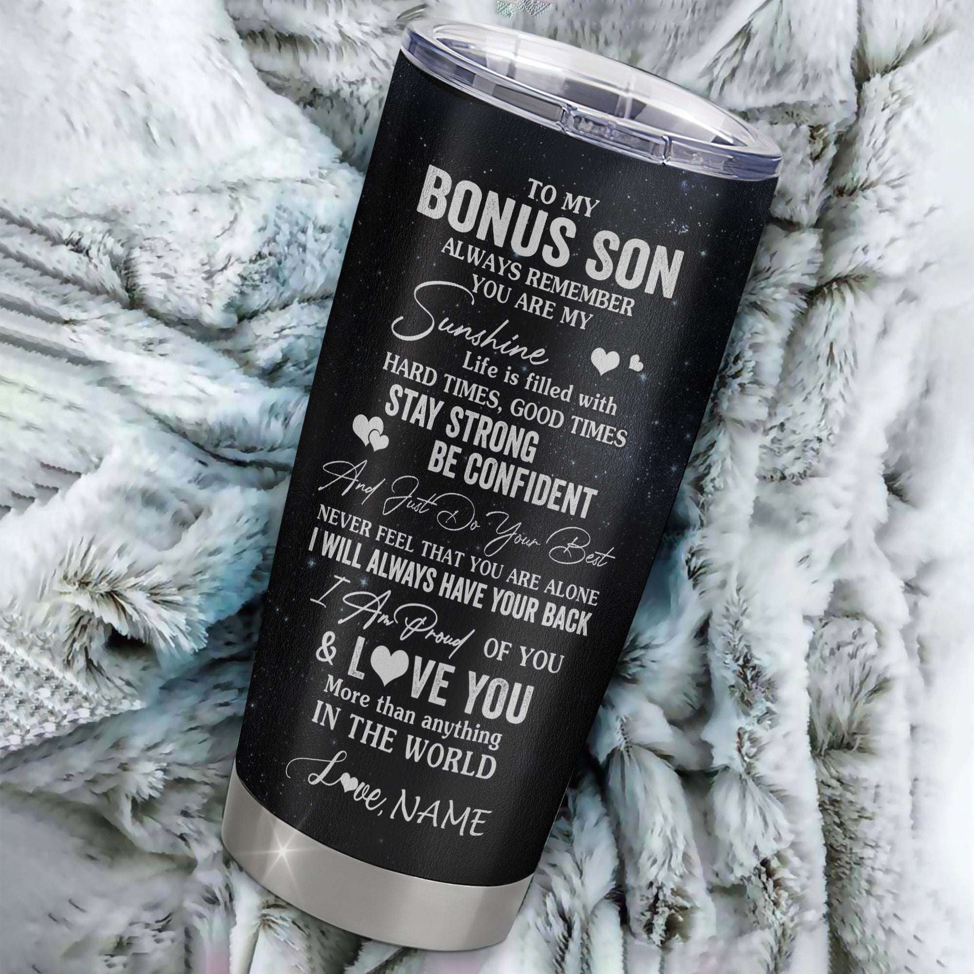 Personalized To My Bonus Son Wolf Tumbler From Step Mom Stainless Steel Cup Always Remember Stepson Birthday Graduation Christmas Travel Mug | teecentury