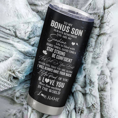 Personalized To My Bonus Son Wolf Tumbler From Step Mom Stainless Steel Cup Always Remember Stepson Birthday Graduation Christmas Travel Mug | teecentury