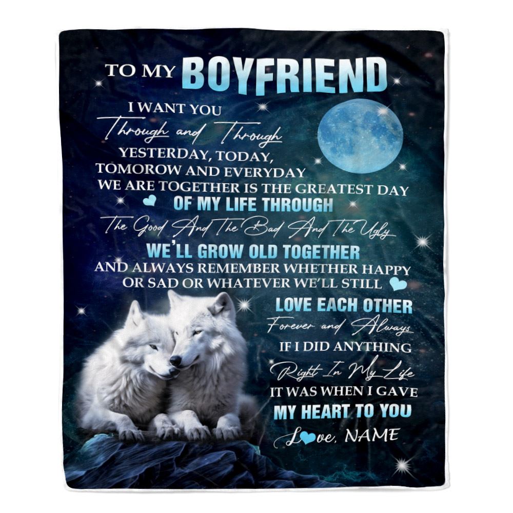 Personalized To My Boyfriend Blanket From Girlfriend I Want You Wolf Boyfriend Birthday Gifts Anniversary Valentines Day Christmas Customized Fleece Blanket | teecentury