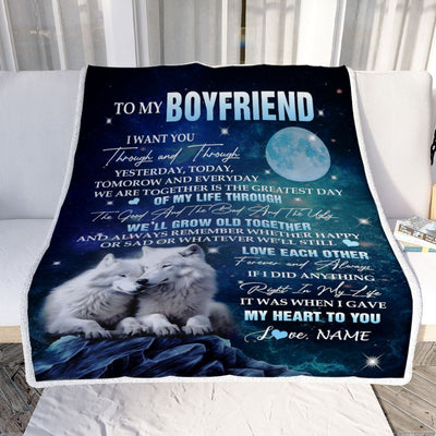 Personalized To My Boyfriend Blanket From Girlfriend I Want You Wolf Boyfriend Birthday Gifts Anniversary Valentines Day Christmas Customized Fleece Blanket | teecentury
